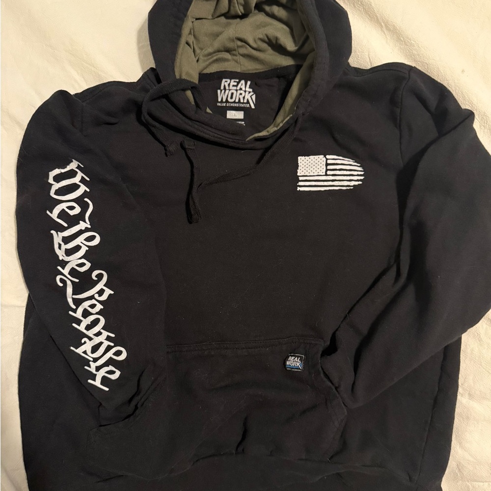 Black and White Casual Pullover Hoodie with American Flag Design